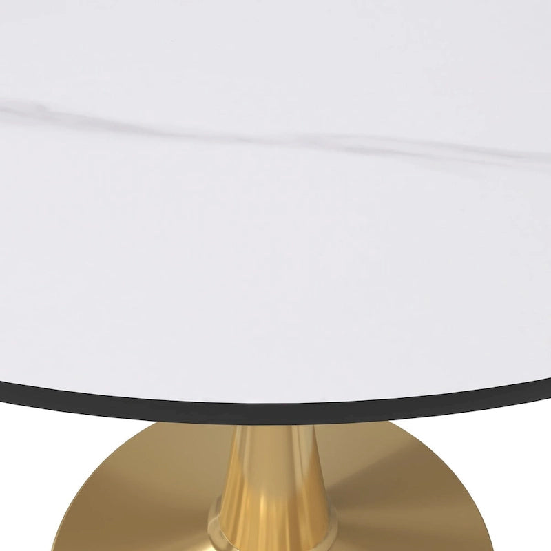 LeisureMod Round Dining Table 40 Sintered Stone Tabletop in Gold Steel Bistro Series